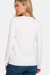 Zenana Full Size Solid Color Round Neck Long Sleeve T-Shirt OutfitFlow